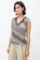 Chanel Spring 2003 Black & Cream Semi Sheer Ruffle Blouse