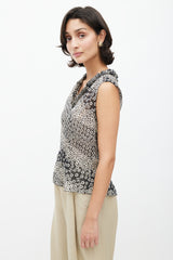 Chanel Spring 2003 Black & Cream Semi Sheer Ruffle Blouse