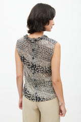 Chanel Spring 2003 Black & Cream Semi Sheer Ruffle Blouse