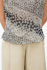 Chanel Spring 2003 Black & Cream Semi Sheer Ruffle Blouse