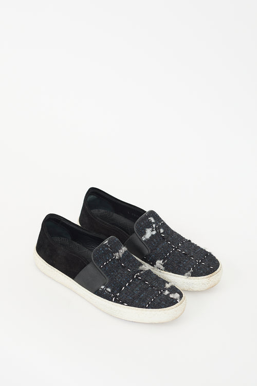 Chanel Black & Multi Tweed CC Slip On Sneaker