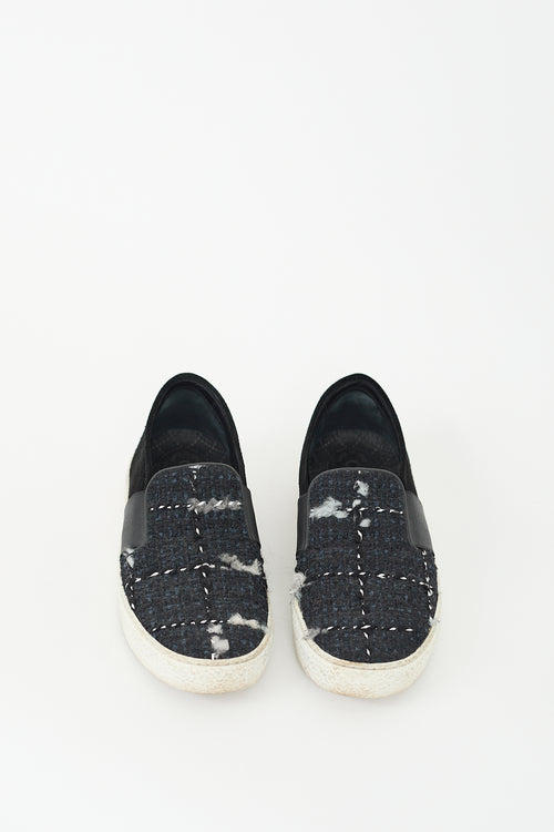 Chanel Black & Multi Tweed CC Slip On Sneaker