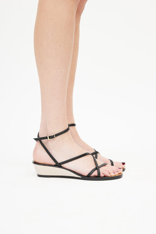 Chanel Black & Multicolour Strappy Wedge Sandal