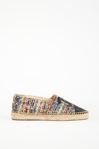 Chanel Black & Multicolour Tweed CC Espadrille Flat