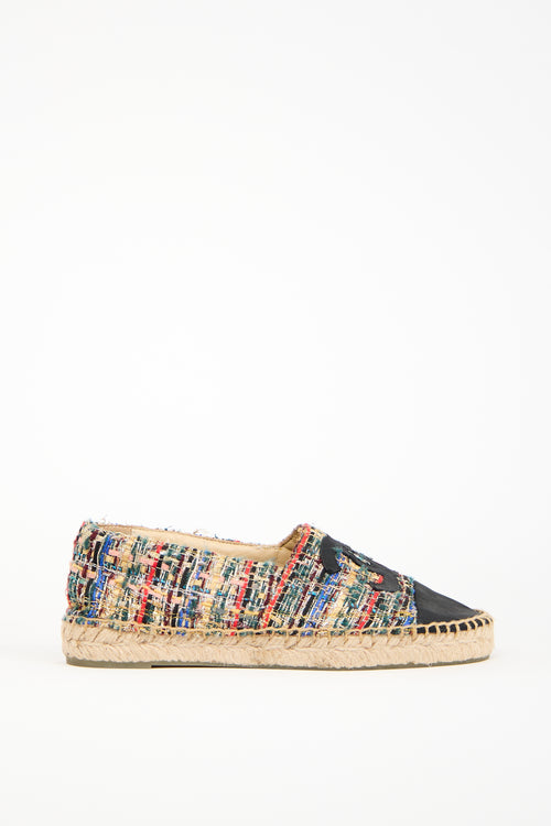 Chanel Black & Multicolour Tweed CC Espadrille Flat