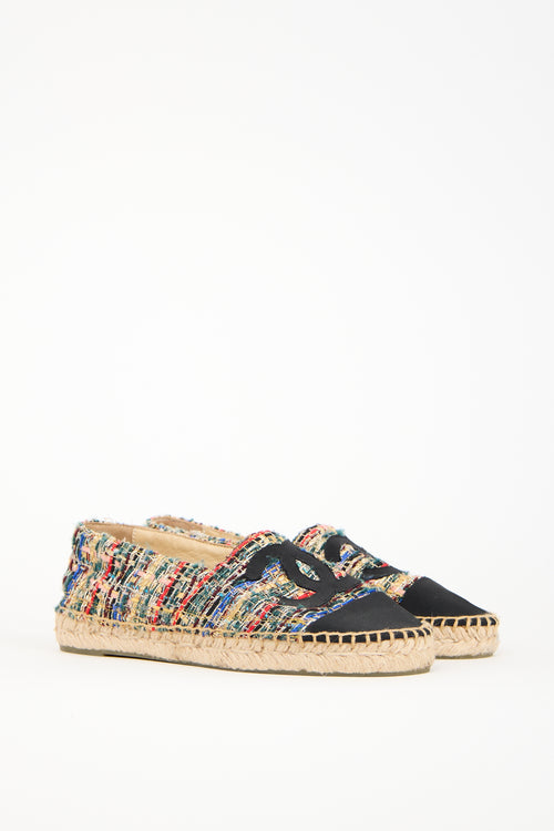 Chanel Black & Multicolour Tweed CC Espadrille Flat