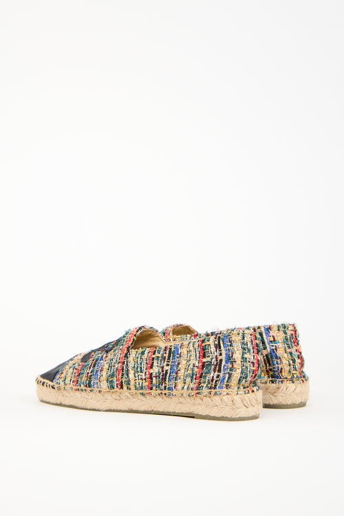 Chanel Black & Multicolour Tweed CC Espadrille Flat