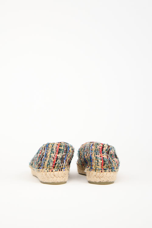 Chanel Black & Multicolour Tweed CC Espadrille Flat