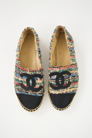 Chanel Black & Multicolour Tweed CC Espadrille Flat