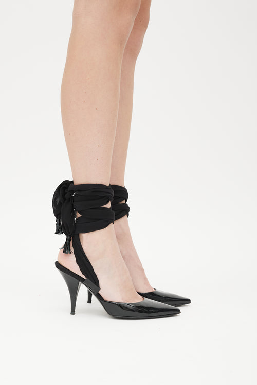 Chanel Black Patent Leather Wrap Heel