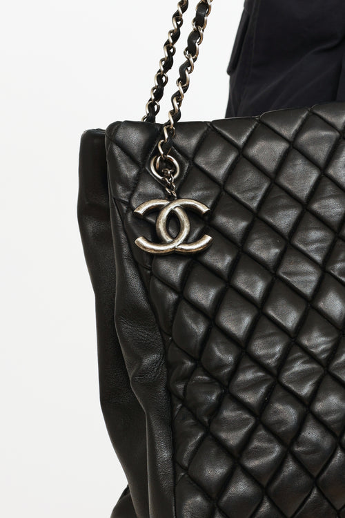 Chanel Black Lambskin Bubble Quilted Tote Bag