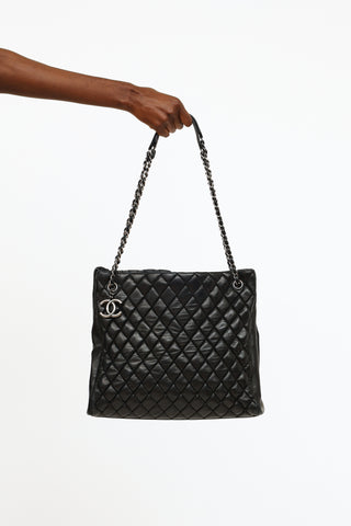 CHANEL Calfskin Quilted Small Cambon Tote White Black 61841