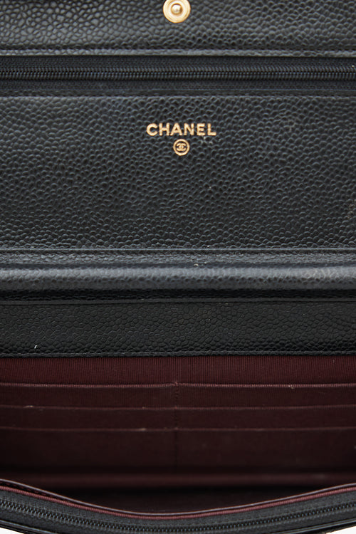 Chanel Black & Gold Quilted Caviar Wallet On Chain