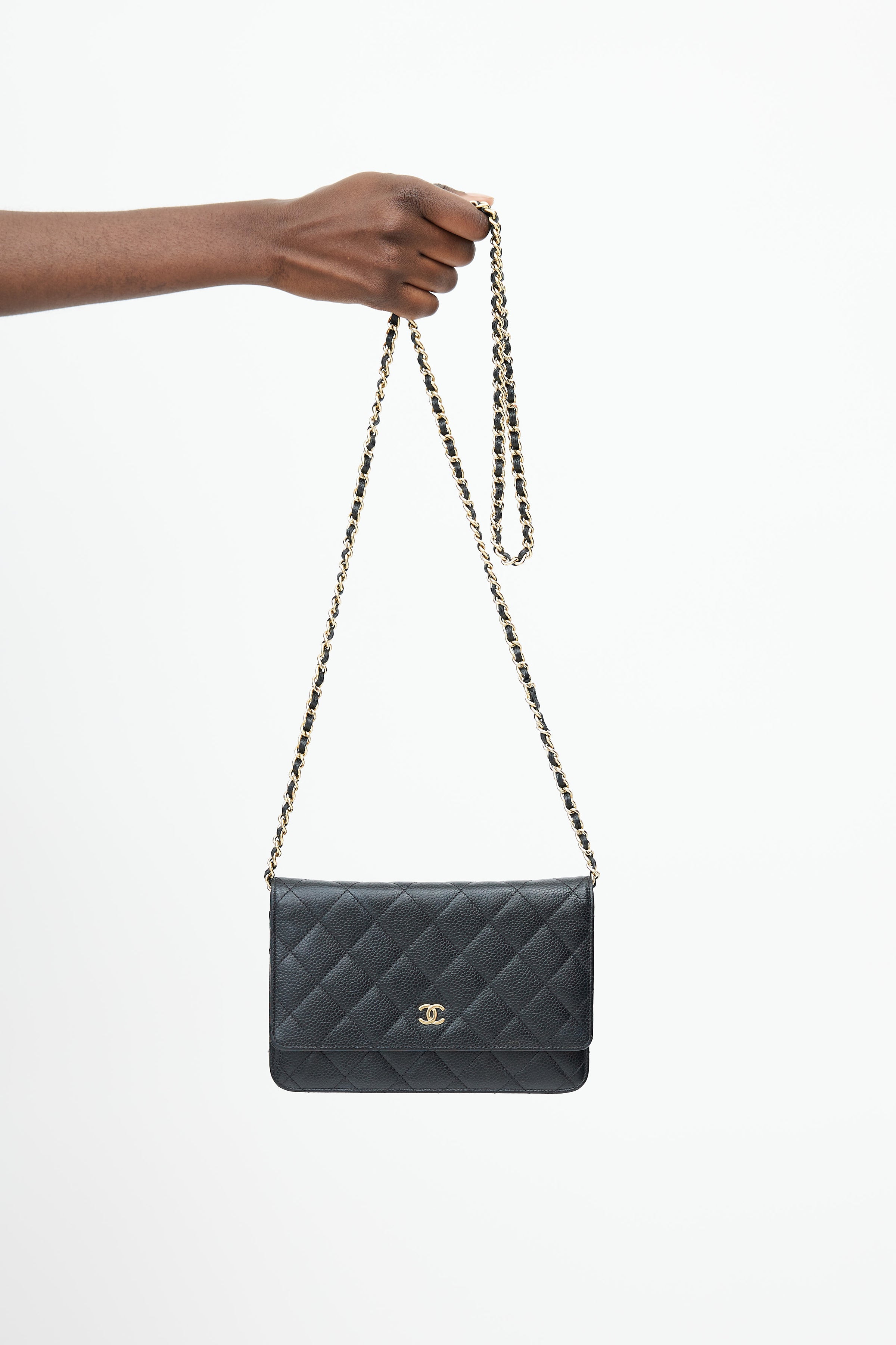 Chanel Black Caviar Quilted Wallet On Chain Silver Hardware