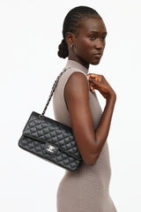 Chanel 2019 Black & Silver Classic Double Flap Shoulder Bag