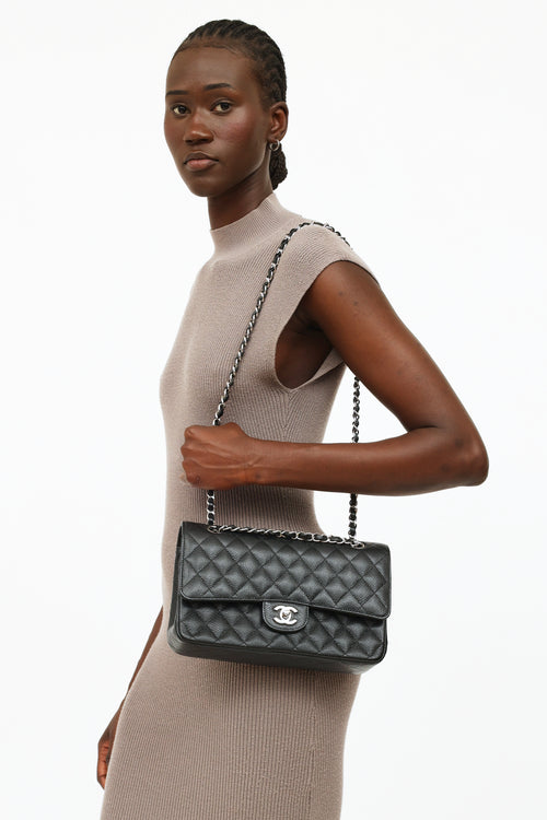 Chanel 2019 Black & Silver Classic Double Flap Shoulder Bag