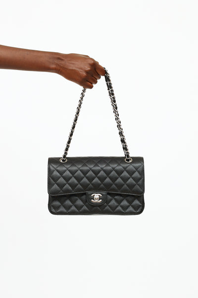 Chanel - Classic Medium Double Flap Black Caviar Silver Hardware Handbag -  Catawiki