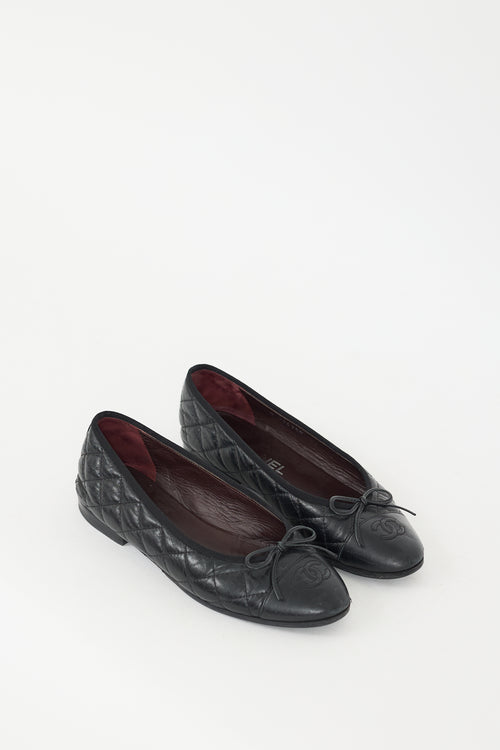 Chanel Black Quilted Leather CC Ballet Flat