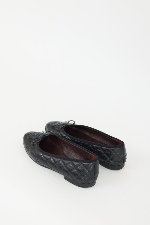 Chanel Black Quilted Leather CC Ballet Flat