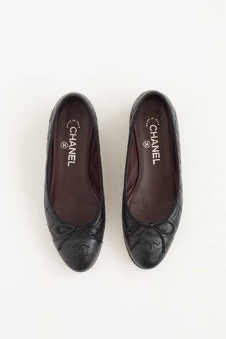 Chanel Leather Quilted CC Ballet Flat