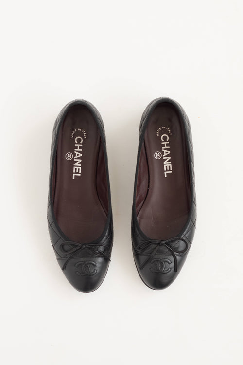 Chanel Leather Quilted CC Ballet Flat