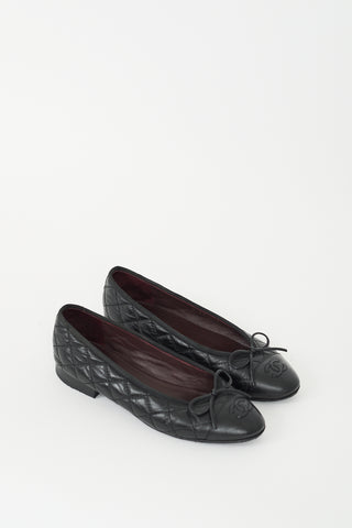 Chanel Black Quilted Leather CC Ballet Flat