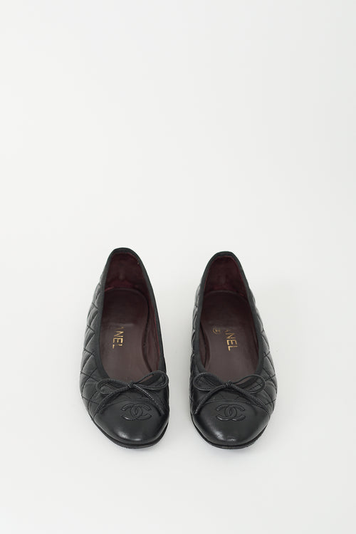 Chanel Black Quilted Leather CC Ballet Flat