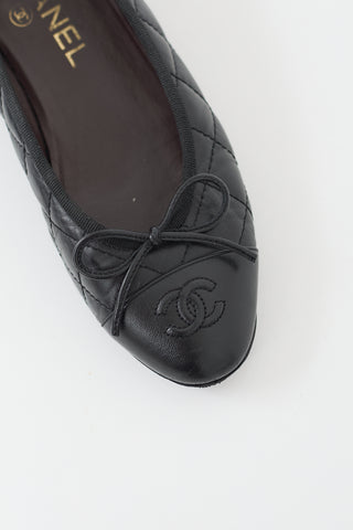 Chanel Black Quilted Leather CC Ballet Flat