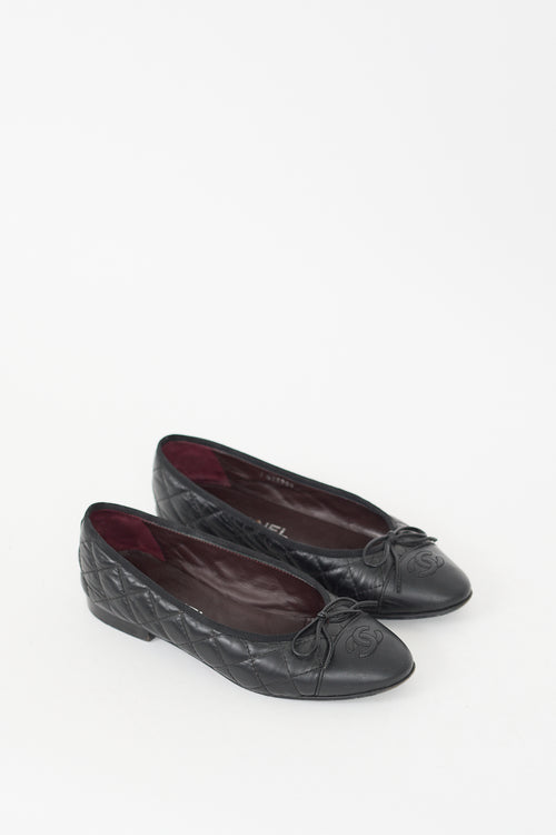 Chanel Black Quilted Leather CC Ballet Flat