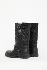 Chanel Black Quilted Leather & Knit Boot