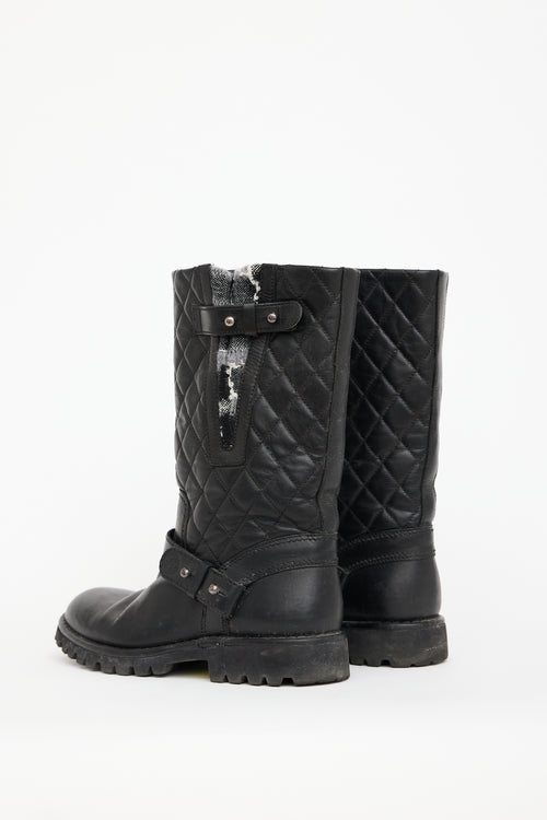 Chanel Black Quilted Leather & Knit Boot