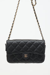Chanel Black Quilted Leather Phone Holder Bag
