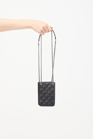 2014 Black Quilted Leather Phone Holder Crossbody Bag