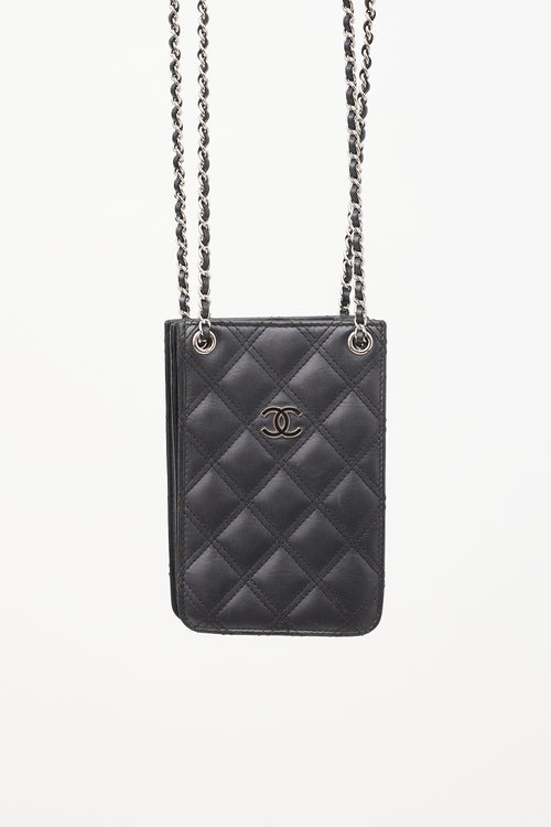 2014 Black Quilted Leather Phone Holder Crossbody Bag