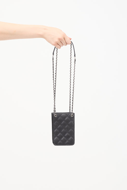 2014 Black Quilted Leather Phone Holder Crossbody Bag