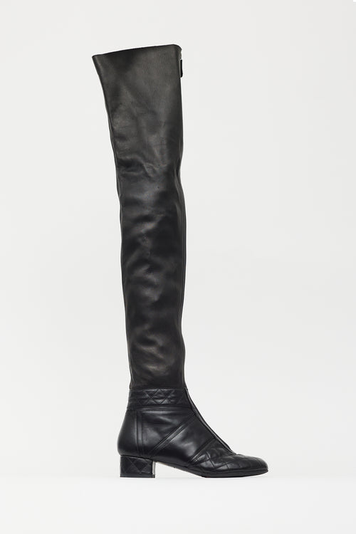 Leather Quilted Knee High Boot