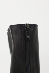 Chanel Black Leather Quilted Knee High Boot