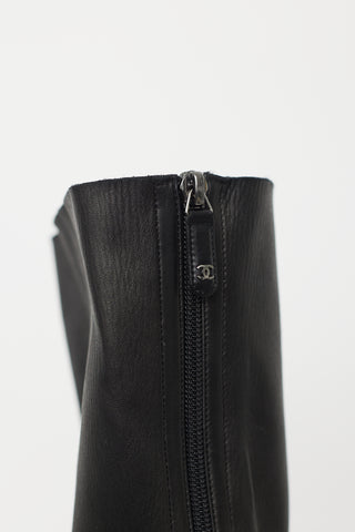 Chanel Black Leather Quilted Knee High Boot