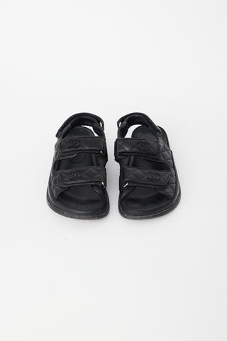 Chanel Black Quilted Leather CC Velcro Dad Sandal