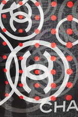 Chanel Black & Red Polkadot Logo Scarf
