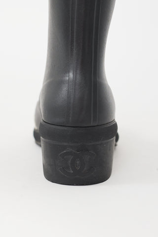 Chanel Black & White Rubber Logo Boot
