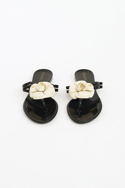 Chanel Black & Cream Camelia Jelly Sandals