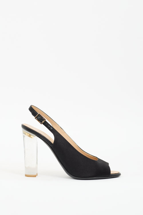 Chanel Black Satin & Lucite Slingback Pump