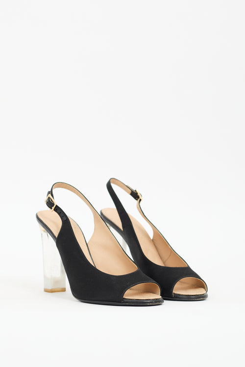 Chanel Black Satin & Lucite Slingback Pump