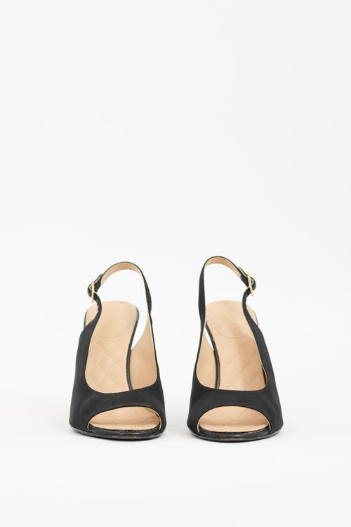 Chanel Black Satin & Lucite Slingback Pump