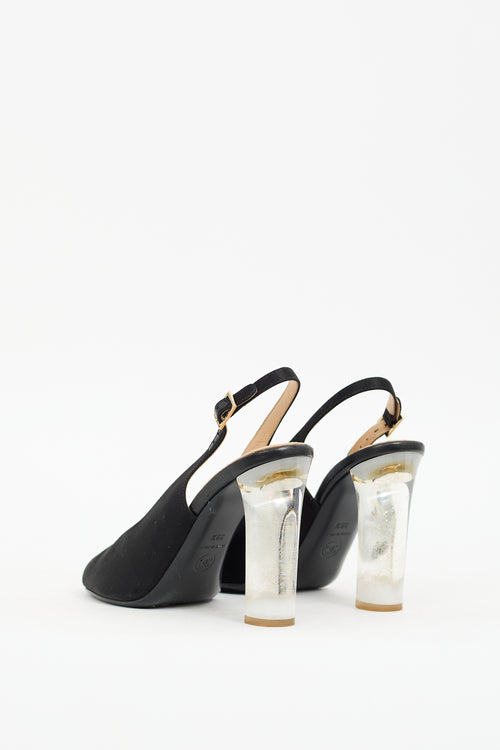 Chanel Black Satin & Lucite Slingback Pump