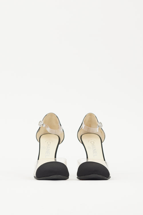Chanel Black Satin PVC Heel