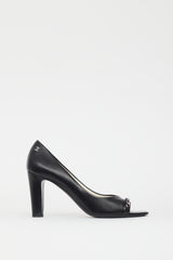 Chanel Black & Silver CC Chain Peep Toe Pump