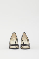 Chanel Black & Silver CC Chain Peep Toe Pump