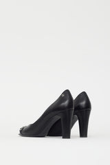 Chanel Black & Silver CC Chain Peep Toe Pump